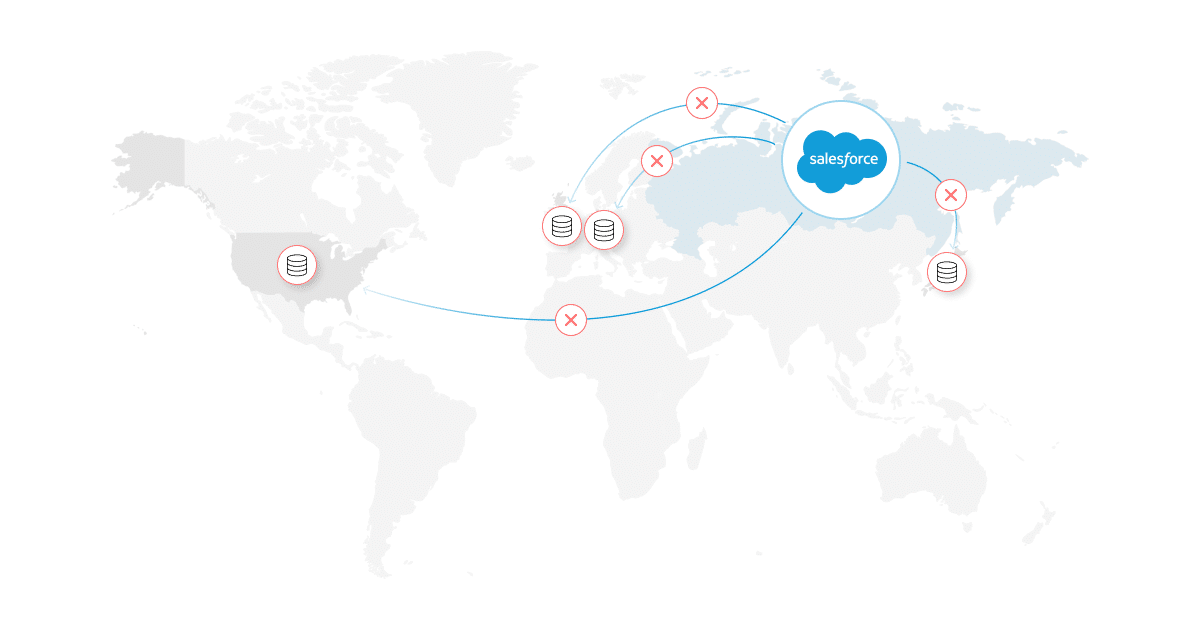 World map and Salesforce non-compliance with data regulations of the Russian Federation