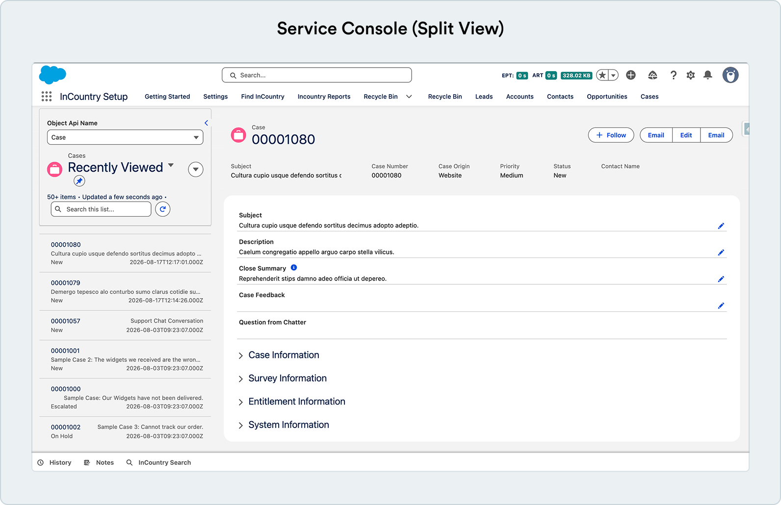 Service console split view