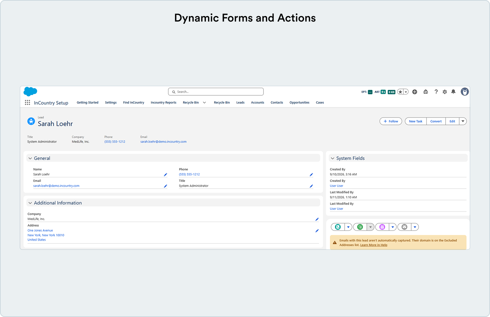 Dynamic form and actions